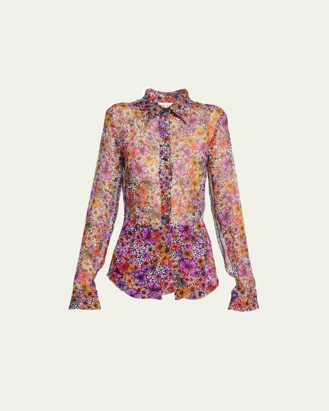 Cloudy Floral-Print Crepe Blouse